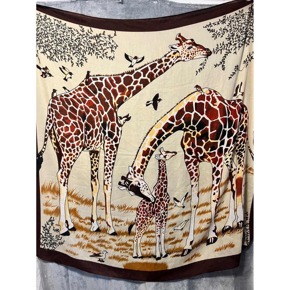 Ganz Woodstock Giraffe Print Scarf Brown Beige Animal Print Viscose 50 x 49 Rare